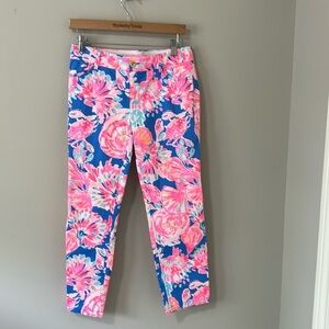 Lilly Pulitzer Sadie Crop Chino Pants Bennet Bay Dreamin Pink Blue Stretch Sz 4